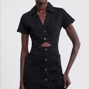 Zara Black Denim Dress with Buttons